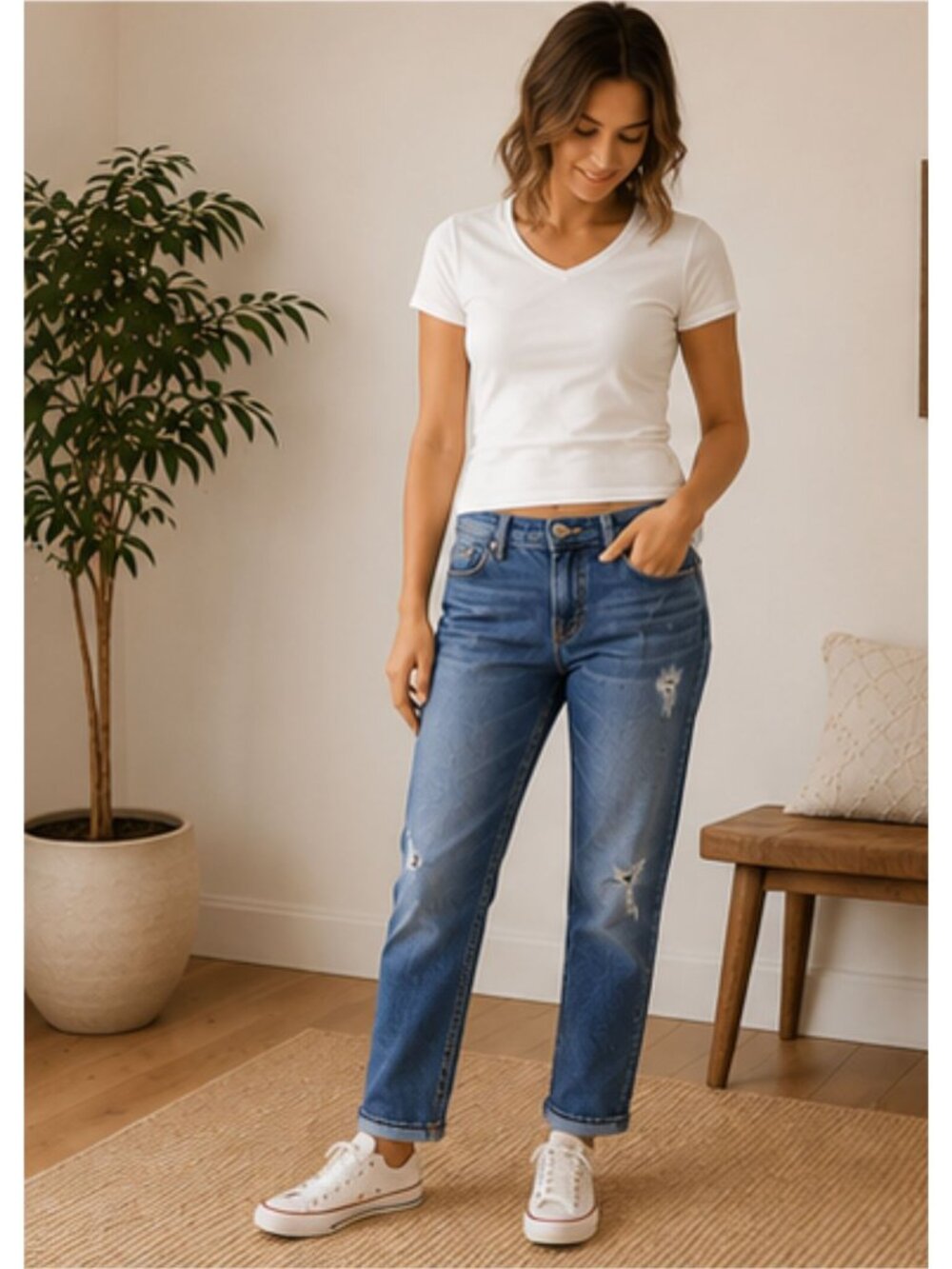 Bullhead Boyfriend Distressed Low Rise Straight Leg Jeans Size 1